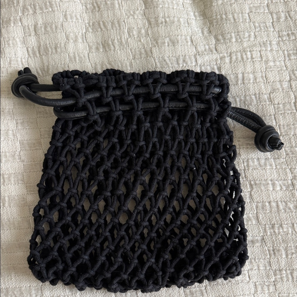 Clare V. Sandy Leather Drawstring Pouch in Black